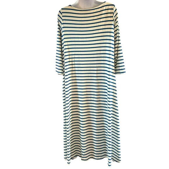 Hatch Women's Blue White The Marina Striped Flowy Midi Dress Casual Relaxed EUC - Picture 3 of 6